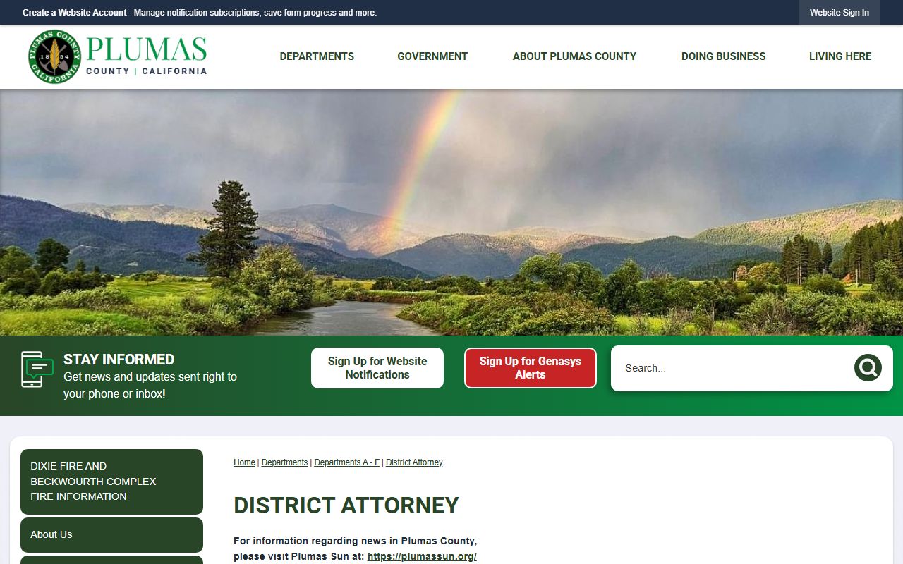 Plumas County District Attorney page for court records after arrest